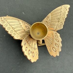 Beautiful Vintage Brass Butterfly Taper Candle Holder Marked India